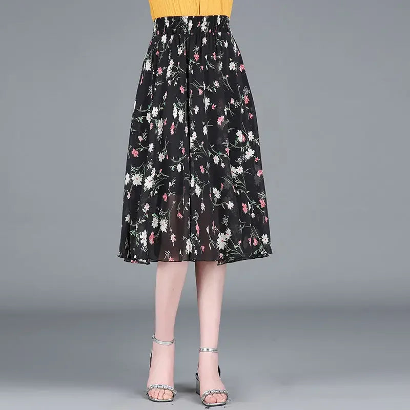 Skirts for Women Chiffon Woman Skirt Floral Midi Summer Casual New In Clothing Sales Modest Luxury Elegant High Quality V Cheap