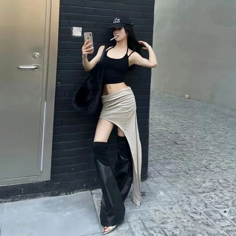 Slim Jupe Femme Été Korean Solid Color Skirts For Women Asymmetrical Y2k Clothes Fashion Clothing Sexy Mujer Conjuntos De Falda