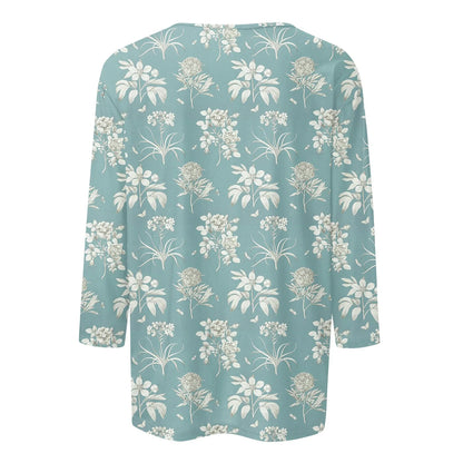 2024 Women Summer Tops Comfortable T Shirt Fashion Flower Print Round Neck 3/4 Sleeve Tops Soft Versatile Pullover Ropa De Mujer
