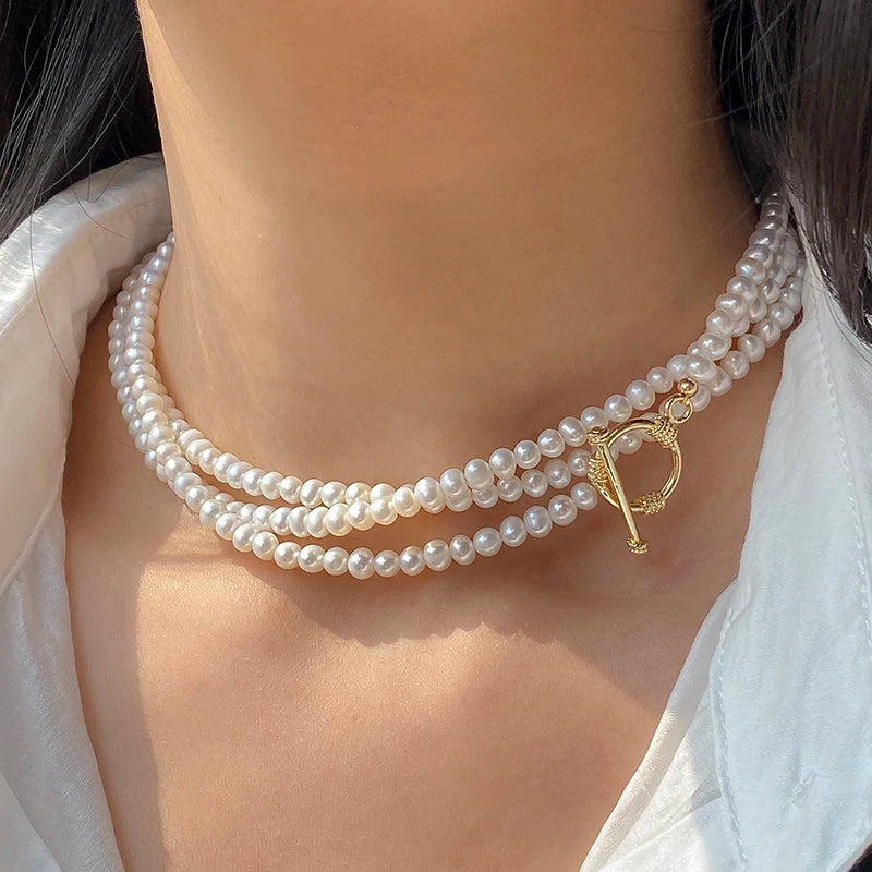 Women's Necklace White Natural Freshwater Round Long Pearl Necklace Bride Weddings Gift Pearl Sweater Chains