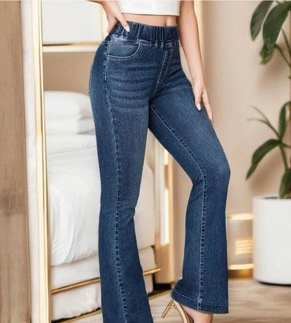 Elegant Jeansfashion New Slim Fit and Lifted Buttocksslightly Flared Pants Elastic Waist High Stretch Jeans for Women