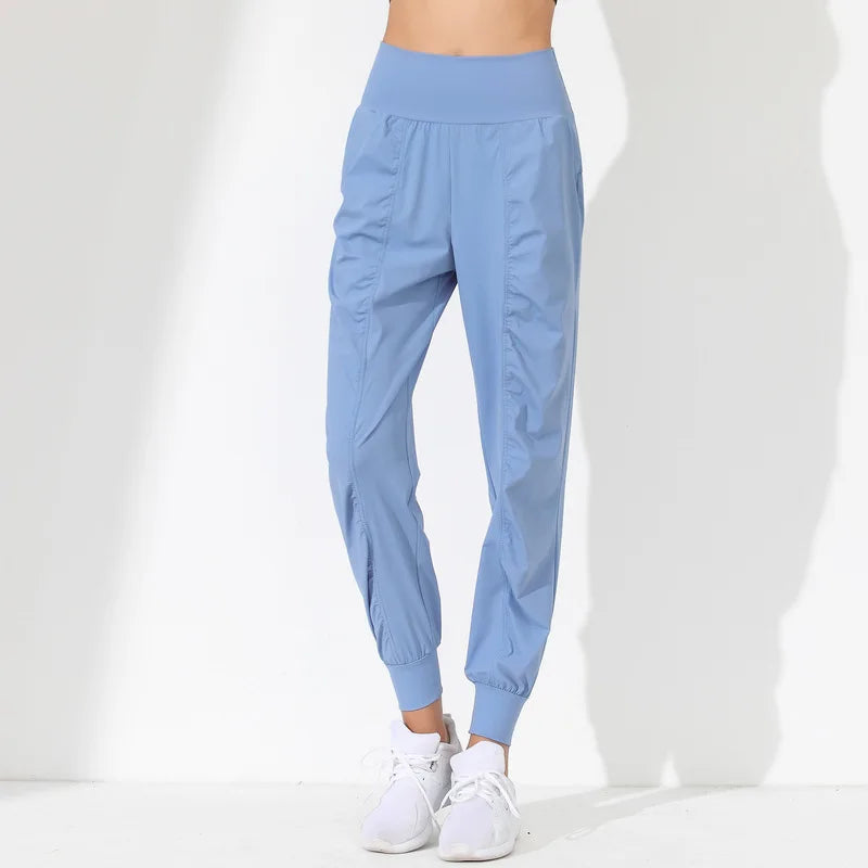 Woman Yoga Pants Hem Bound Running Fitness Loose Slim Quick-Dry Yoga Pants Pleated  Capris Pockets Jogging Pants Sports pants