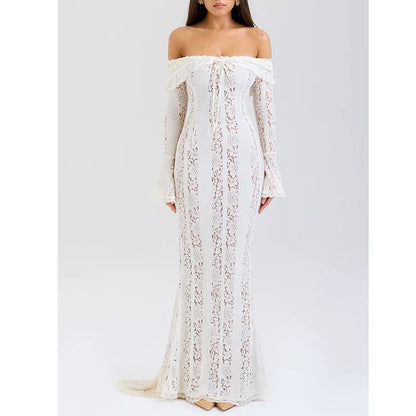 Women's Dresses New Sexy One-word Shoulder Lace Temperament Tube Top Long Dress Slim Fishtail Dress for Women