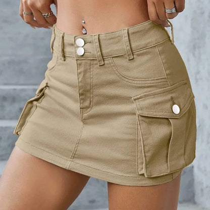 Gothic Multi-pocket Black Skirt Jean Street Fashion Hip Hop Vintage Mini Skirt Casual Sexy Maxi Skirts for Women Clothing