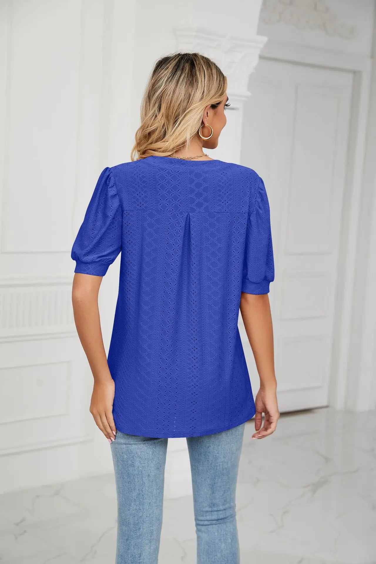 Womens Tops V Neck Ruffle Sleeve Blouses Short Sleeve Casual Tops T-Shirts for Women Autumn Winter