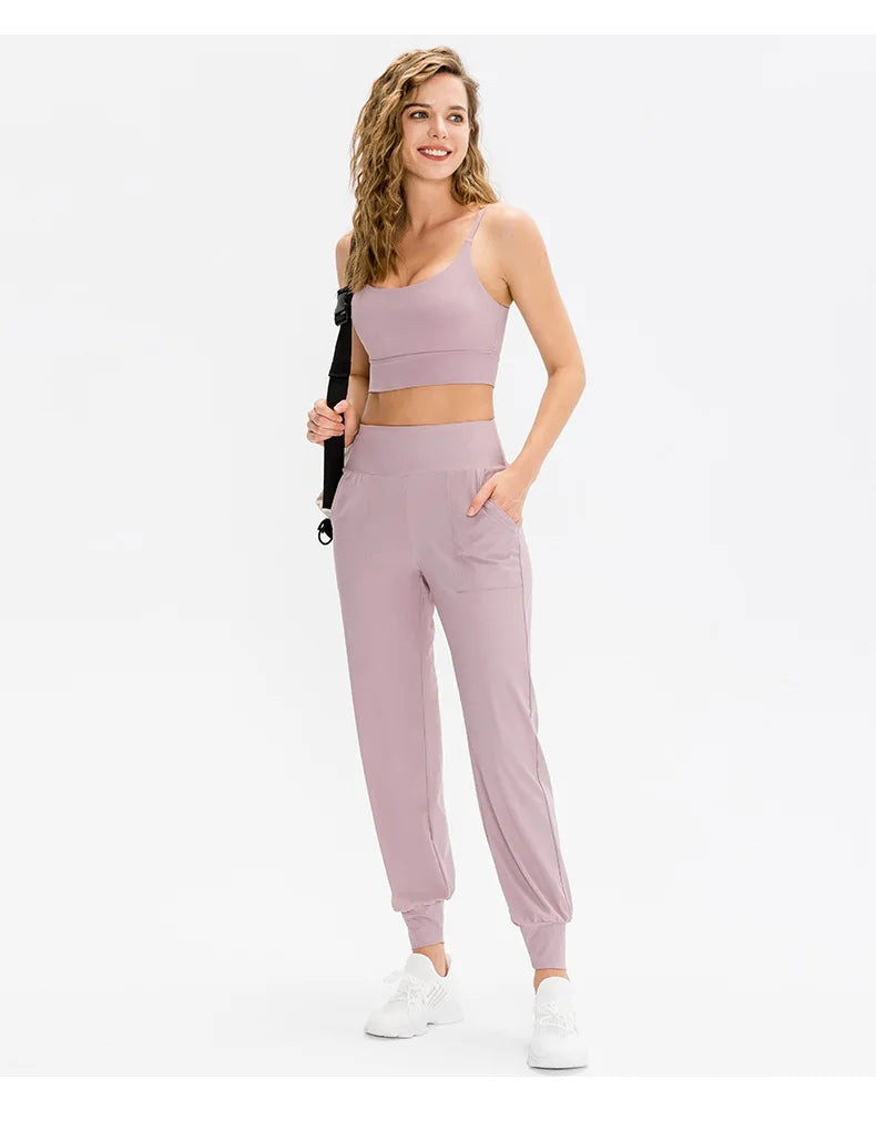 Women Loose Yoga Pants Running Sports Training Trousers with Pocket Casual Quick Dry Fitness Pants Thin for Spring Summer