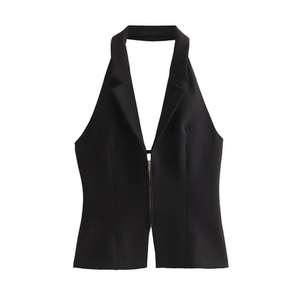 2025 Women Sexy Backless Strapless Halter Corset Tops Side Zipper Lady Slim Camis Female Solid Chic Tops