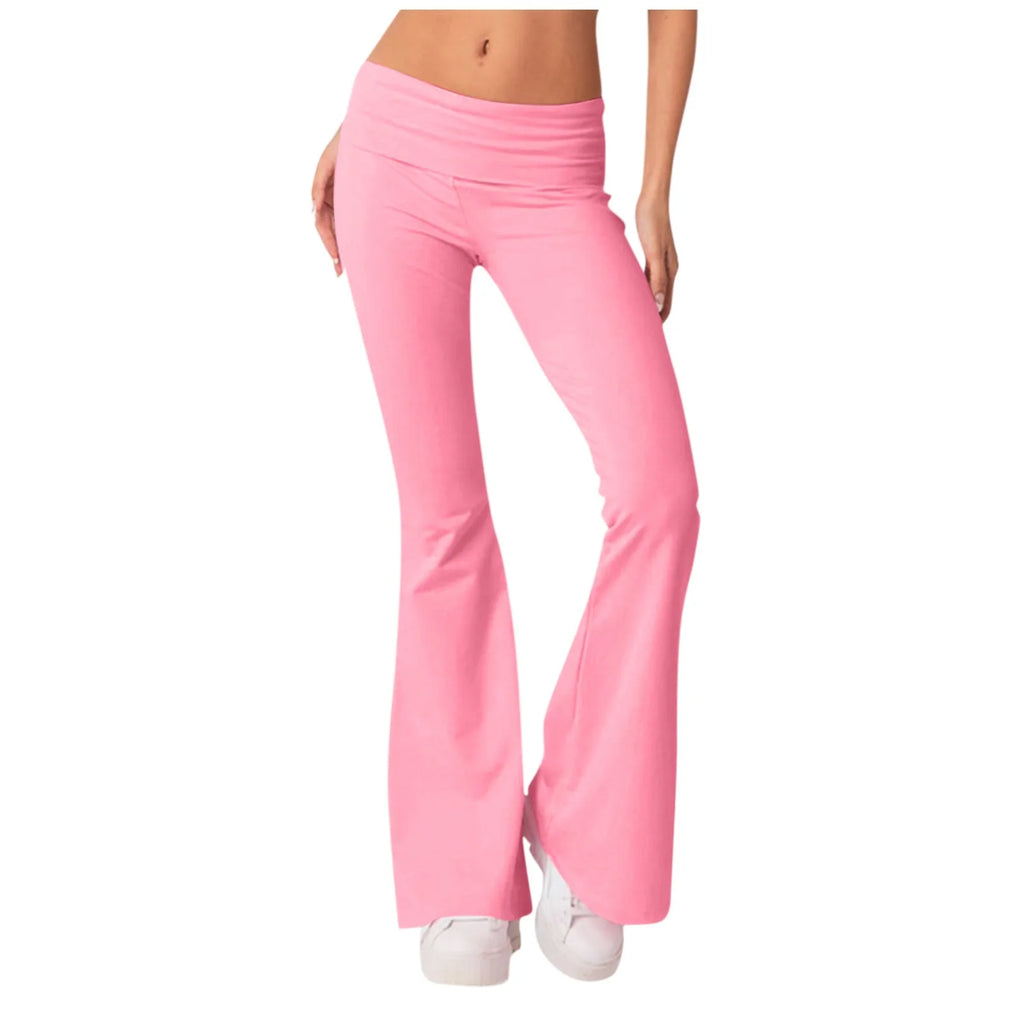 Long Pants Women Fashion Trousers Solid Elastic Leggings Flare Bottoms High Waist Wide Leg Athletic Yoga Bell Pants Summer