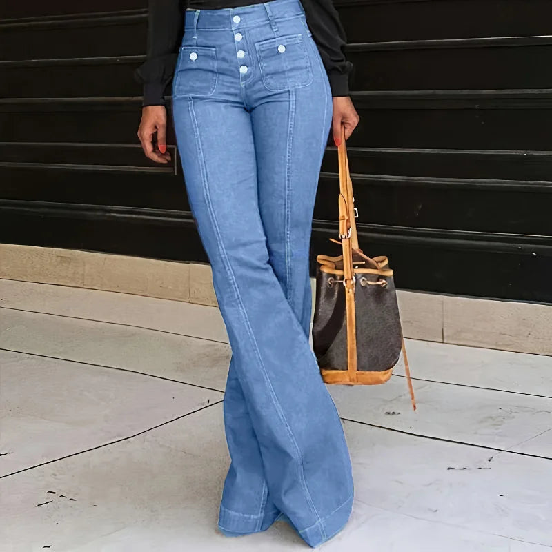 Women Fashion Vintage  Washing Denim Long Pant Wide Leg High Waist Jeans 2025 New Lady Summer Commuter Y2k  Denim Trousers