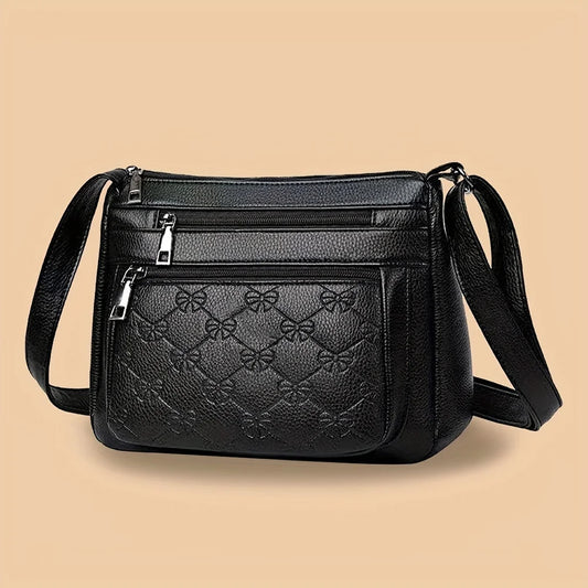 Women Pu Texture Middle-Aged Women's Bag Mom Bag New Bag Women's Classic Pattern Single Shoulder Crossbody Bag