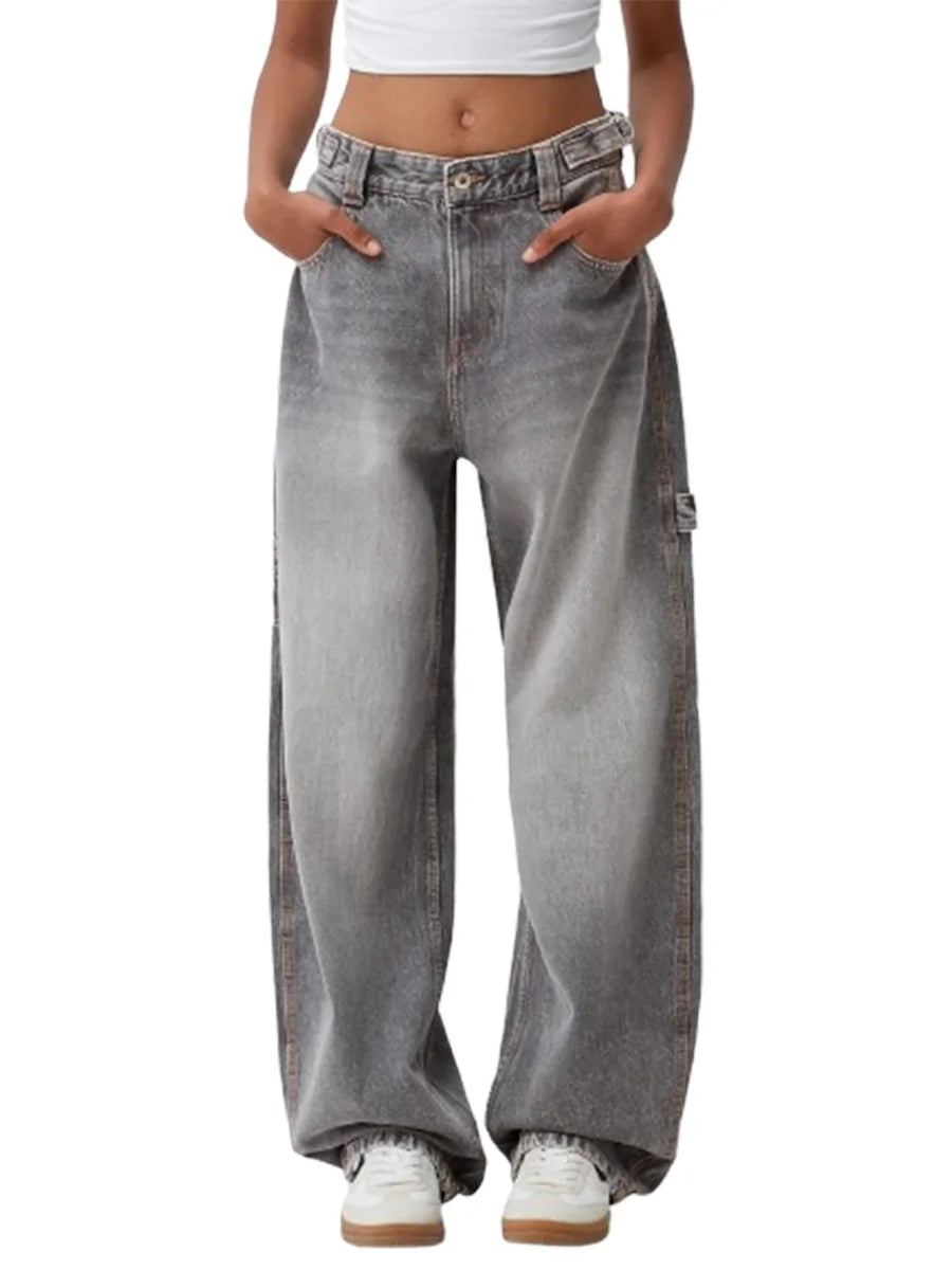 Women Wide Leg Denim Pants Casual Loose Vintage Distressed Jeans Trousers for Work Office Streetwear