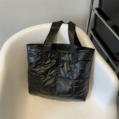 Fashion Tote Handbags for Women Black Large Capacity Soft Rhombus Bags Vinatge Quilted Shoulder Bag Purse for Travel Shopping