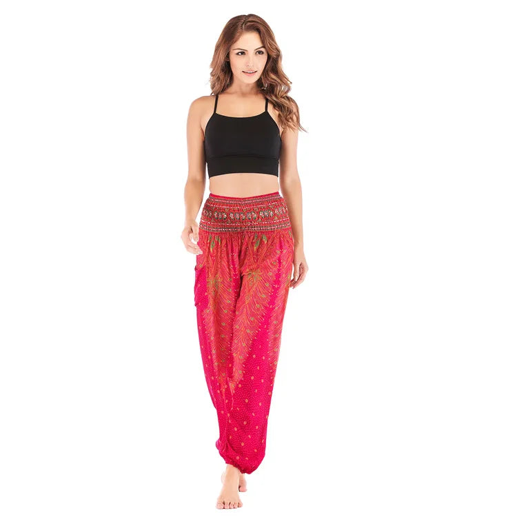Women's Yoga Pants Printed Ethnic Style Loose Yoga Trousers Bloomers High Waist Fitness Sports Crotch Dance  Sweatpants