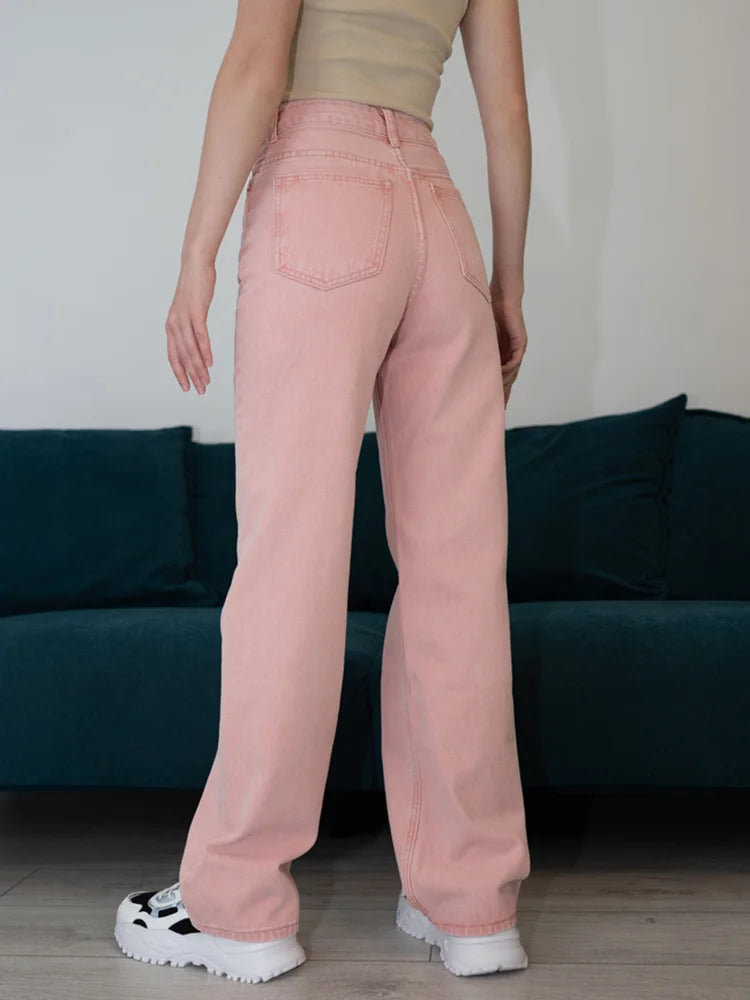 Blue Jeans Women High Waist 2025 Loose Casual Boyfriend Long Jeans For Work Ladies Simple Straight Leg Denim Pants For Women