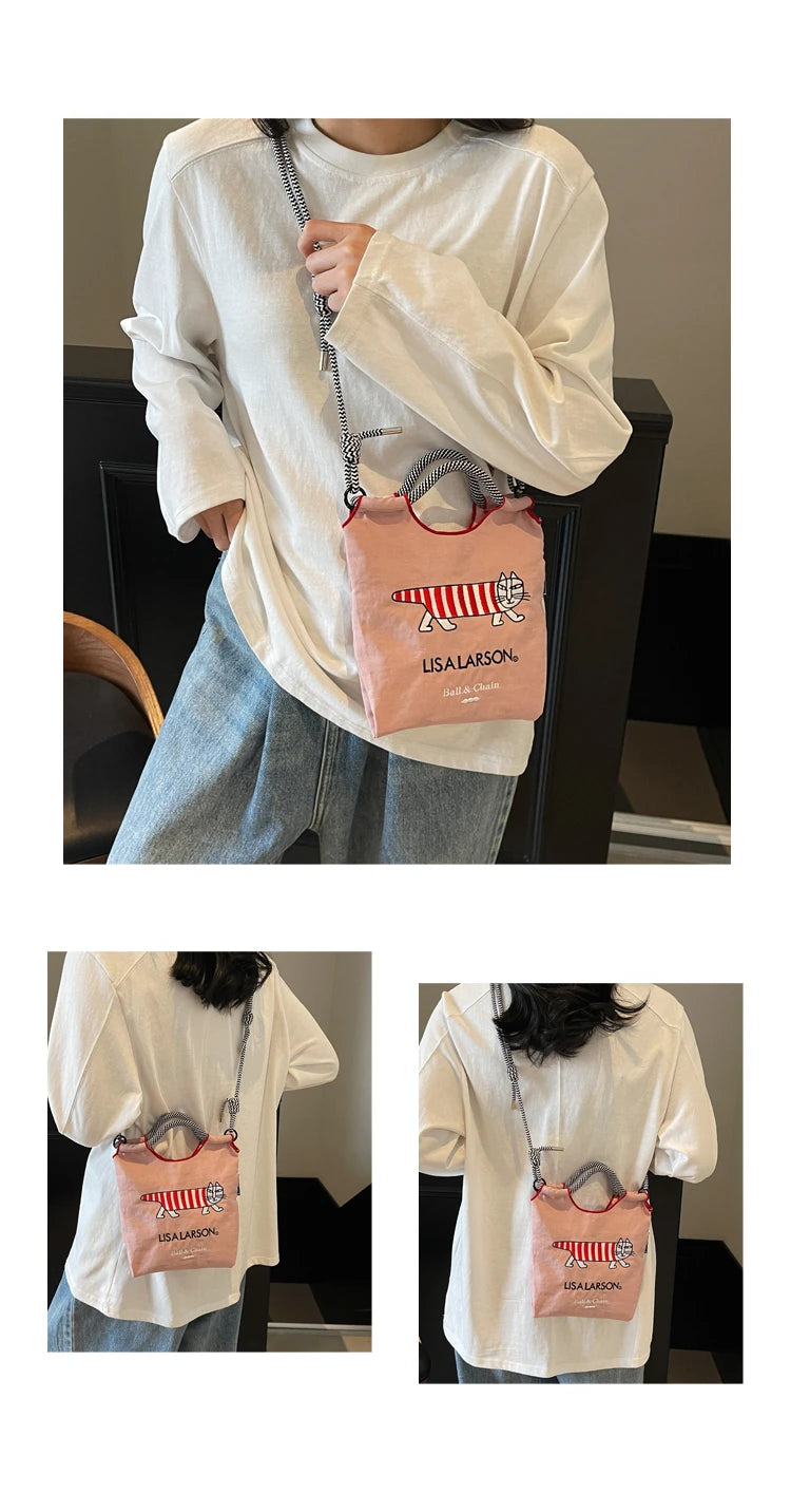 Embroidered canvas bag for women; light single shoulder bag for spring and summer; cross-body handbag.