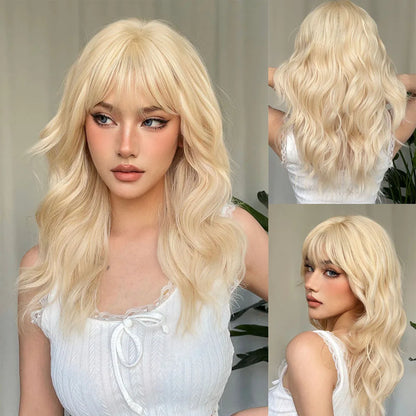 HENRY MARGU Burgundy Long Wavy Wigs Wine Red Wig with Bangs for Women Daily Synthetic Hair Cosplay Wig Heat Resistant Fiber