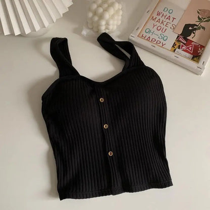 Woman's Top With Built In Bra Button Padded Bra Lady's Top Strap Vest Tank Top Summer Girls Cute Women Casual Female Camisole