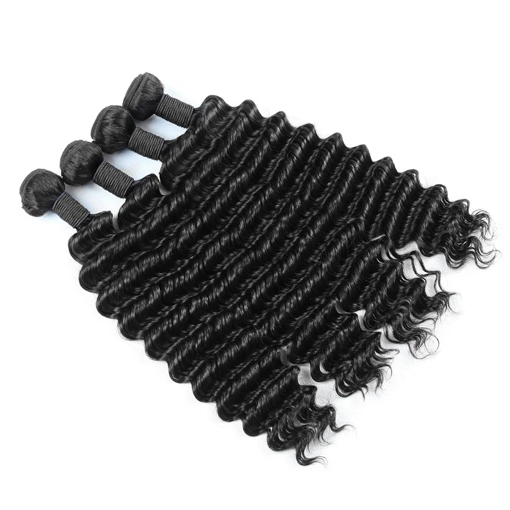 Deep Wave Bundles 3 PCS Natural Color 100% Remy Human Hair Bundles 10-40 Inch 100 Gram Per Bundle Sew In Quick Weave Bundles
