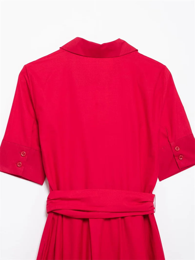 Women's Dresses New Spring 2025 Red Dress Elegant and Romantic Passionate and Unrestrained Belt Embellishment
