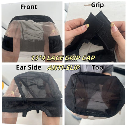 Wig Cap with Grip Band for Keeping Wigs in Place, More Full Cap-wide Transparent Lace for Lace Front Wigs
