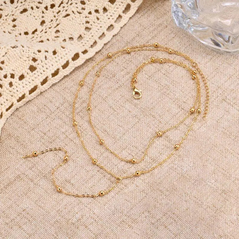 Y-Shaped Round Bead Necklaces for Women Simple Metal Double Laryered Long Chain Drop Pendant Choker Necklaces Fashion Gifts