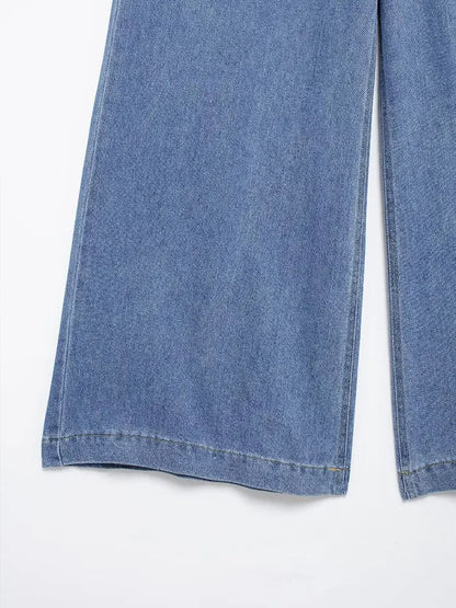 2024 Autumn Denim Pant For Women Loose High Waist Jeans Female Fashion Drawstring Elastic Waist Wide Leg Pants