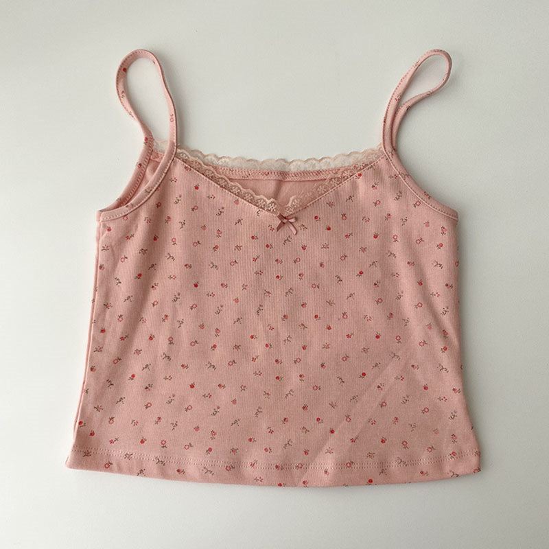 Women Tops Summer Girls Tops Short Slim Lace Sweet Print Crop Top Ladies Bottoming Cute Tops Top Mujer Top Femme