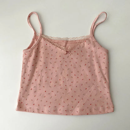 Women Tops Summer Girls Tops Short Slim Lace Sweet Print Crop Top Ladies Bottoming Cute Tops Top Mujer Top Femme