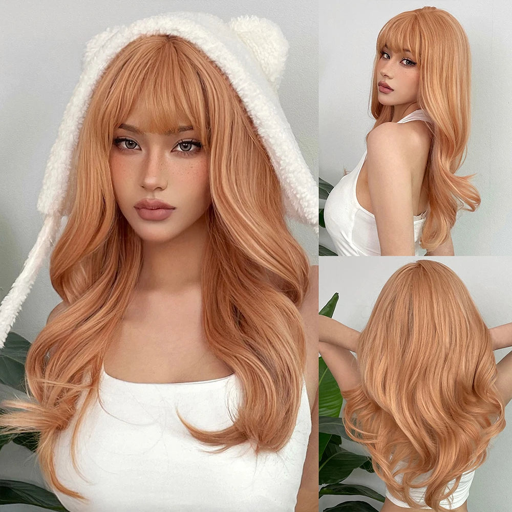 HENRY MARGU Burgundy Long Wavy Wigs Wine Red Wig with Bangs for Women Daily Synthetic Hair Cosplay Wig Heat Resistant Fiber