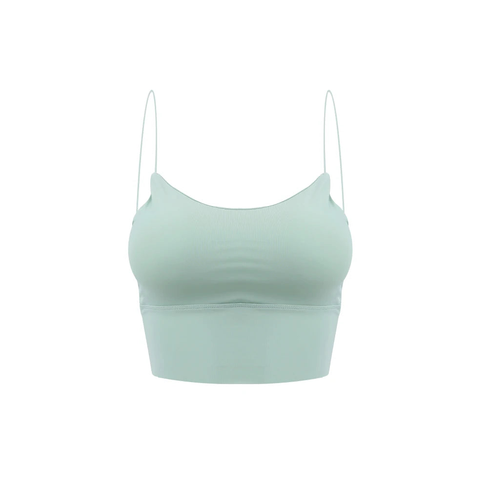 Sexy Women Crop Tops Ice Silk Summer Bra Sports Spaghetti Strap Vest Top Women Built In Bra Off Shoulder Sleeveless Camisole