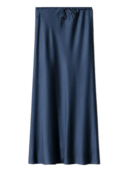 Long Black Satin Skirts Women For Work Summer Autumn Straight Brown Skirt Long Belt Coffee Formal Silk Maxi Skirt For Ladies