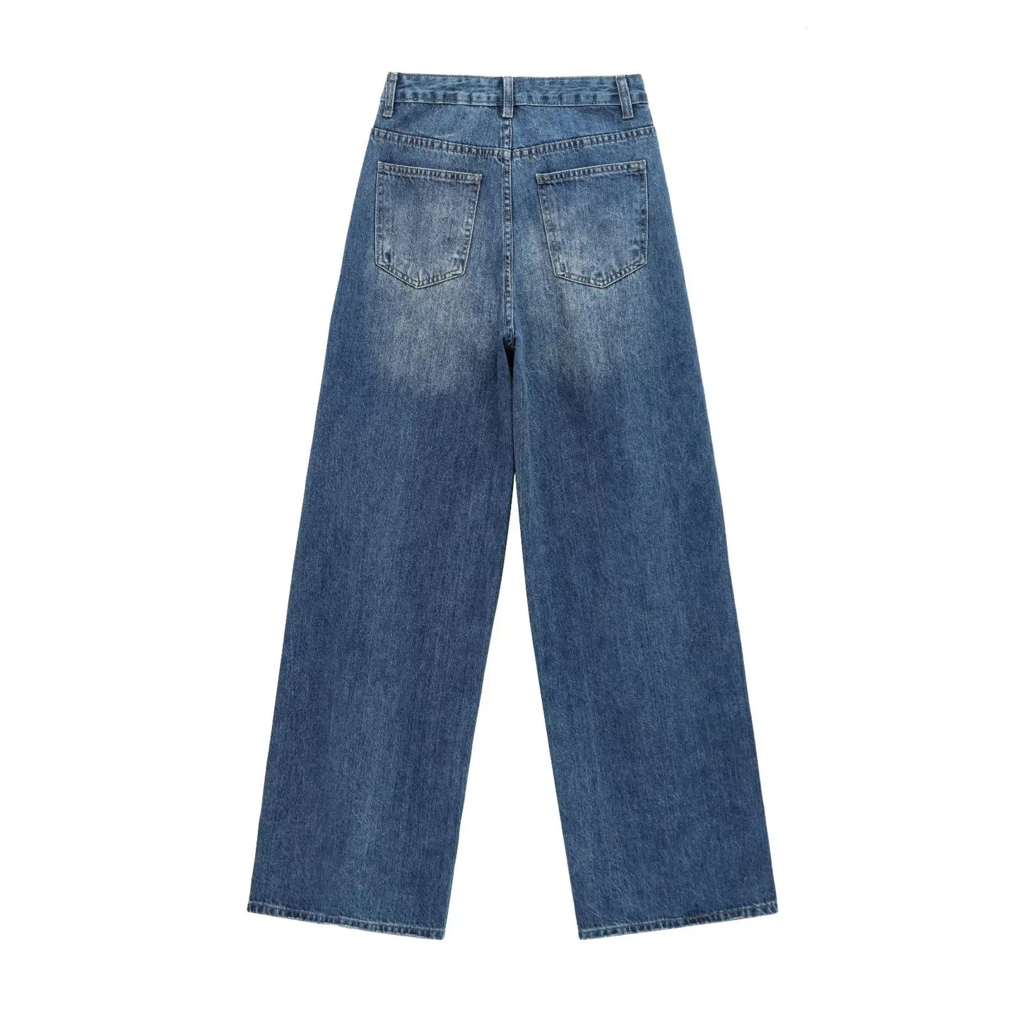 Women's new chic fashion asymmetrical waist design loose high waist wide leg jeans retro side pocket zipper women's denim pants