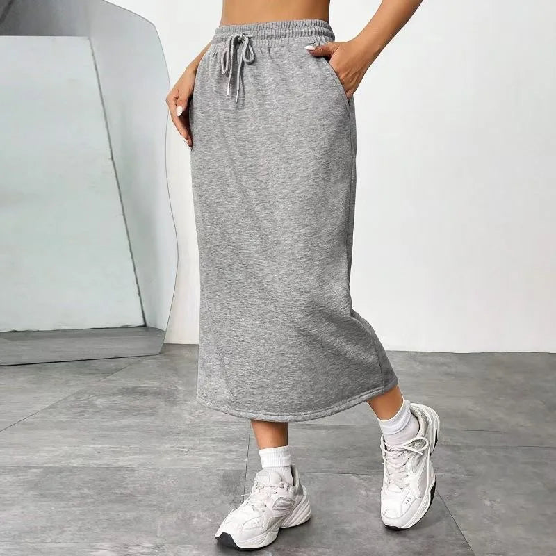 Satin Skirts for Women Korean Style Champagne Office High Waist A-line Skort Fashion Elegant Solid Long Pencil Skirt Silk Like