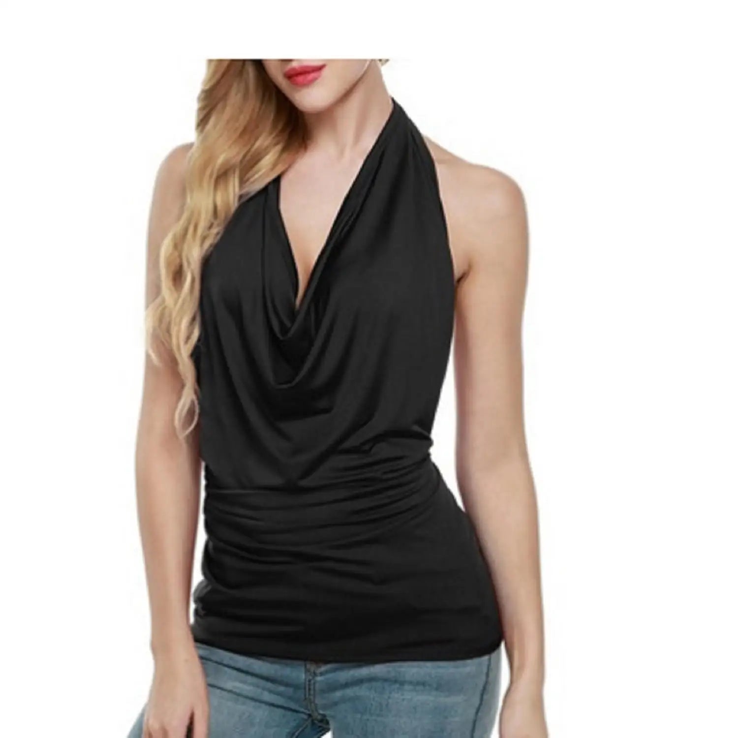 Tank Top Women Drape V Neck Sexy Tanks Camis Skinny Backless Pink Corset Tee Shirt Femme Tops Woman T-shirt