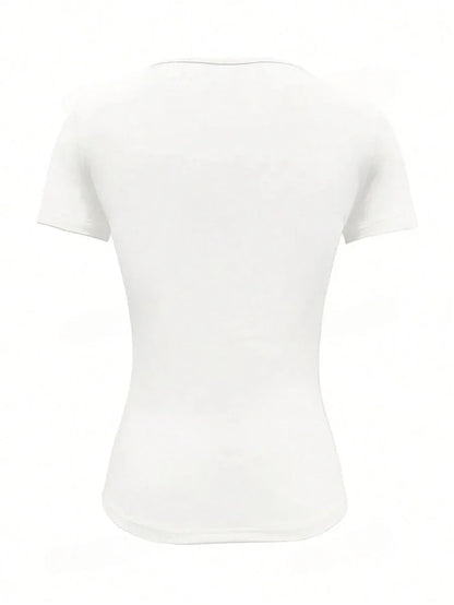 Summer Women's Tops Causal Basic T-Shirts Scoop Neck Short Sleeved Crop Tops Cute Slim Fit Tees Pullovers Clothing Y2K 2025 New