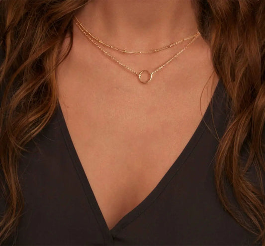 Stainless steel necklace for women Double necklace Vintage Bohemian round pendant necklace jewelry