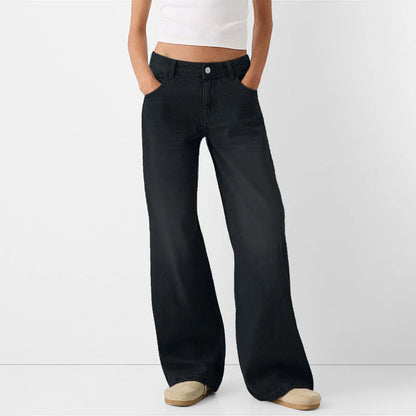 Women Fashion Denim Jeans Retro Ladies Loose Straight Pants Mid Waist Button Pocket Trousers Casual De Mujer Pantalon Femme