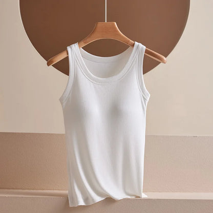 Women's Vest Tops With Built In Bra Neck Vest Padded Slim Fit Tank Tops Sexy Shirts Feminino Casual Underlay Shirt Slimming