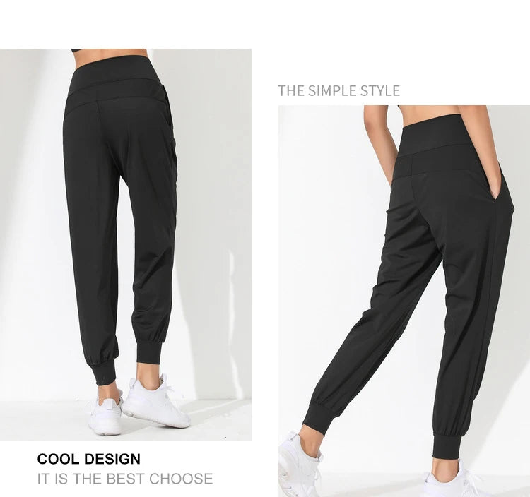 Woman Yoga Pants Hem Bound Running Fitness Loose Slim Quick-Dry Yoga Pants Pleated  Capris Pockets Jogging Pants Sports pants