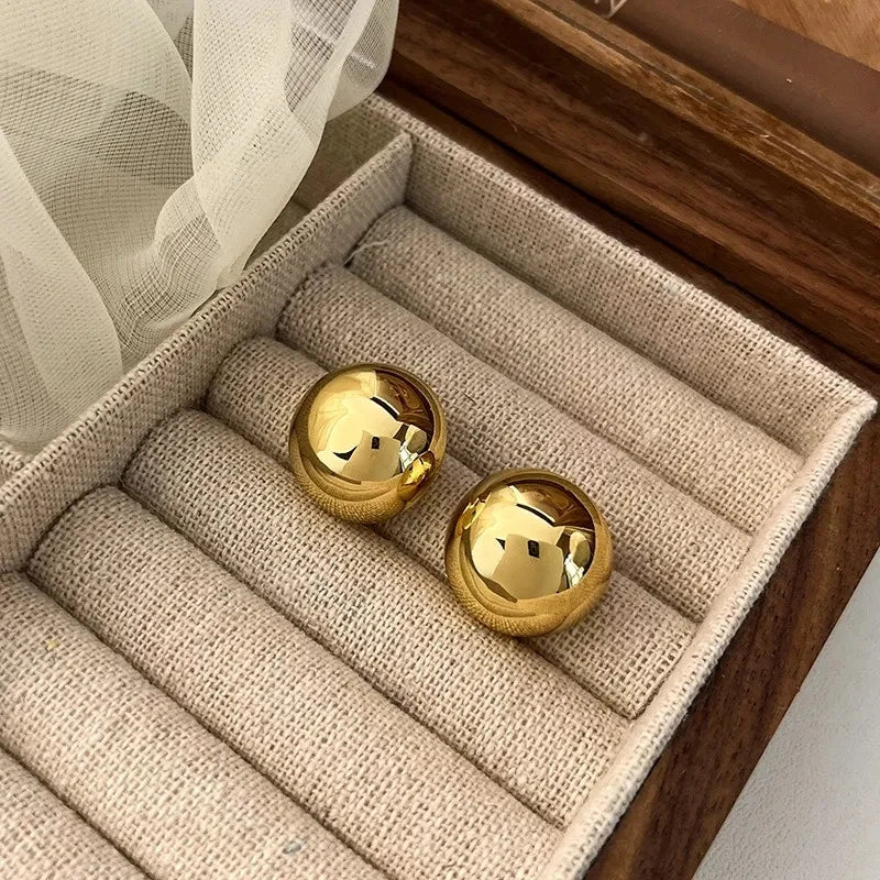 European Style Punk Fashion Geometric Half Metal Big Ball Round Stud Earrings for Women Girls Party Accessories