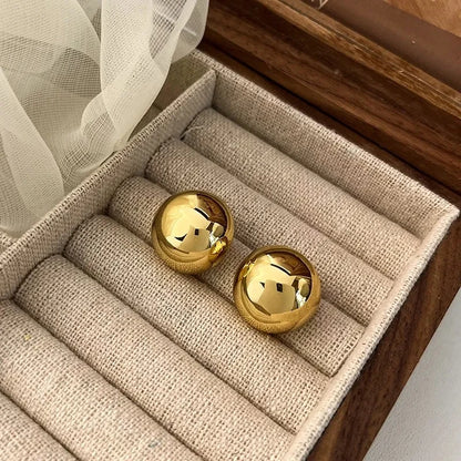 European Style Punk Fashion Geometric Half Metal Big Ball Round Stud Earrings for Women Girls Party Accessories