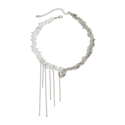 Necklaces for Women Heart-shaped Cross Imitation Pearl Tassel Long Necklace Colliers Femmes Girl Stuff