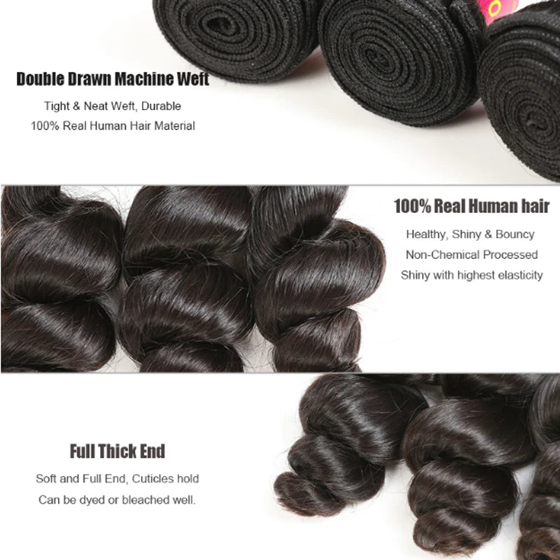Loose Wave Human Hair Bundles Addbeauty Brazilian Virgin Human Hair Weave for Women Hair Extension Natural Color Double Drawn