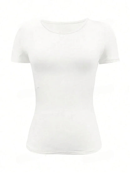 Summer Women's Tops Causal Basic T-Shirts Scoop Neck Short Sleeved Crop Tops Cute Slim Fit Tees Pullovers Clothing Y2K 2025 New