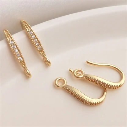 Earring Accessories 14K Gold Inlaid Zircon Ear Hook with Hanging Ring Handmade Original DIY Ear Accessory Ear Hook Material E113