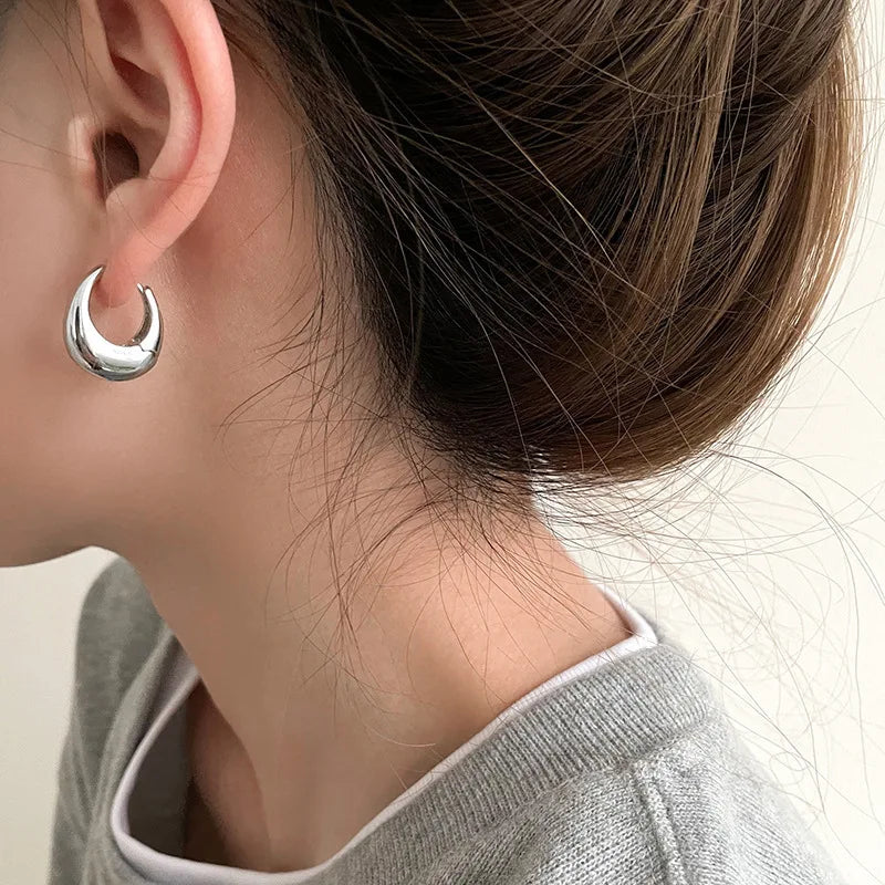 925 Sterling Silver Round Earrings For Women Trendy Metal Hoop Earring Vintage Jewelry Ladies Accessories Wholesale