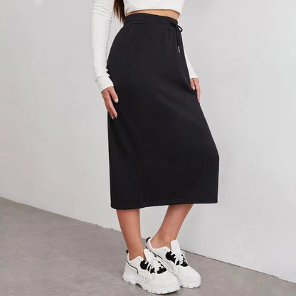 Satin Skirts for Women Korean Style Champagne Office High Waist A-line Skort Fashion Elegant Solid Long Pencil Skirt Silk Like