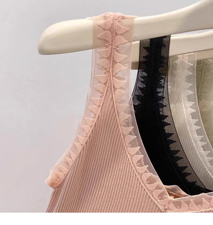 2025 Women Summer Fashion Thin Knitted Undershirt Sleeveless Corset Top Half High Neck Comfortable Breathable Lace Tank Top New