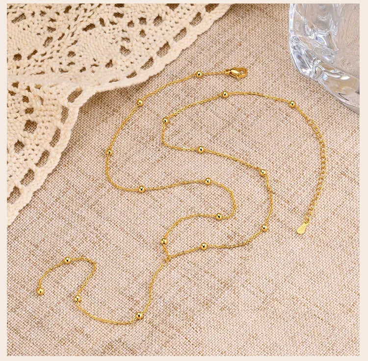 Y-Shaped Round Bead Necklaces for Women Simple Metal Double Laryered Long Chain Drop Pendant Choker Necklaces Fashion Gifts