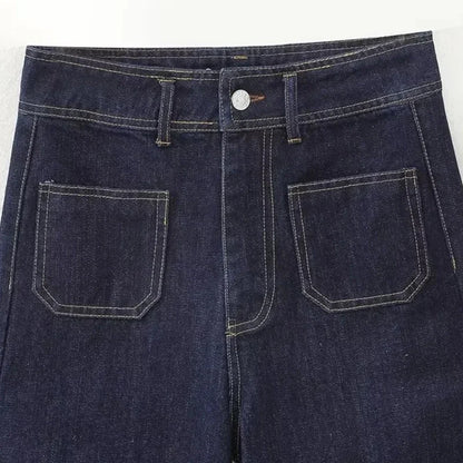 Casual Women's High Waist Straight-leg Jeans Pants Fashion All-match Full Length Denim Pants Elegant Pocket Zipper Jean Trousers
